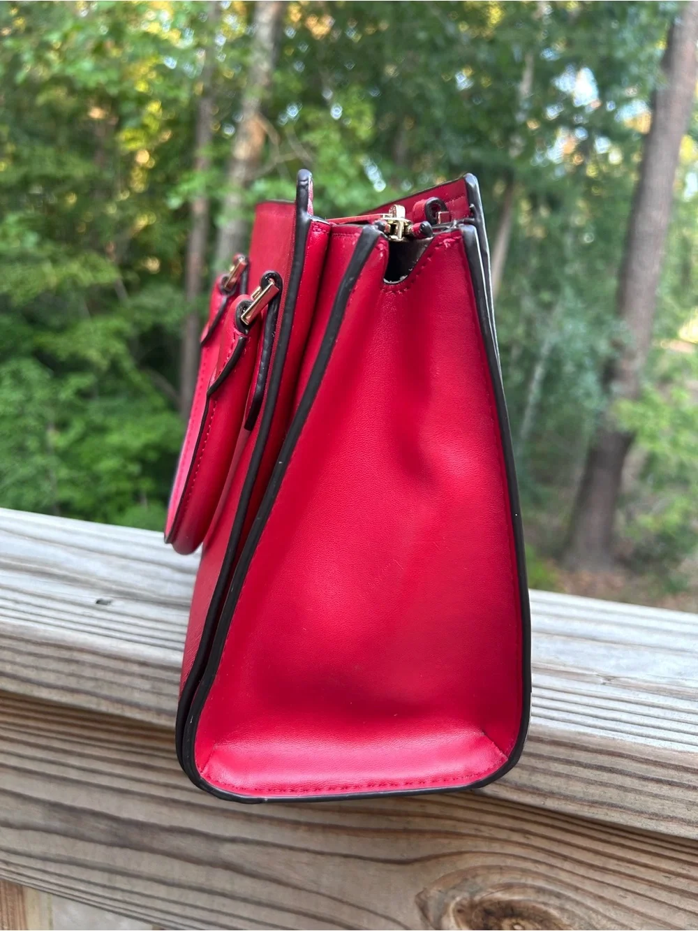 Michael Kors Flame Red Saffiano Leather Medium Hope Satchel with Gold Hardware